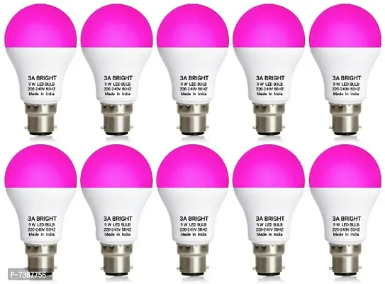 3A BRIGHT 9-Watt B22 Round Color LED Bulb (Pink, Pack of 10)