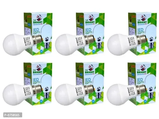 3A BRIGHT Base B22 9-Watt Long Life LED Bulb (Pack of 6, Cool White)-thumb0