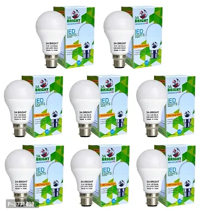 3A BRIGHT 9W B22 LED Cool Day White Bulb, Pack of 8 (Long Life)