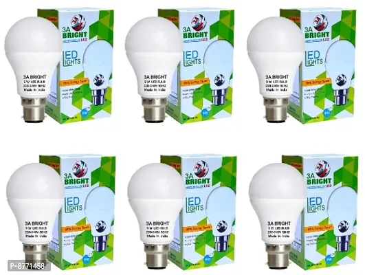 3A BRIGHT 9W B22 LED Cool Day White Bulb, Pack of 6 (Long Life)-thumb0
