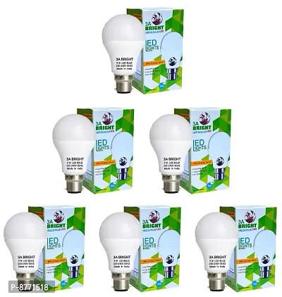 3A BRIGHT 9W B22 LED Cool Day Light Bulb, Pack of 6 (Long Life)