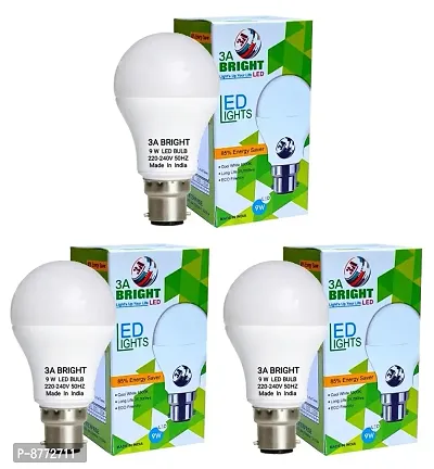 3A BRIGHT 9W B22 LED Cool Day White Bulb, Pack of 3 (Long Life)