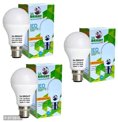 3A BRIGHT 9W B22 LED Cool Day White Bulb (Pack of 3, Long Life)-thumb0