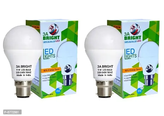 3A BRIGHT 9W B22 LED Cool Day White Bulb, Pack of 2 (Long Life)