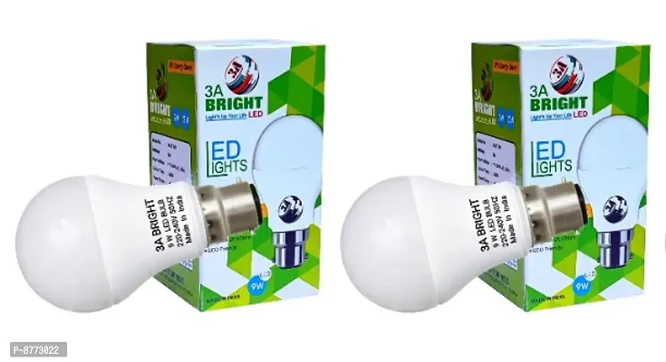 3A BRIGHT 9W B22 LED Cool Day White Bulb (Pack of 2, Long Life)