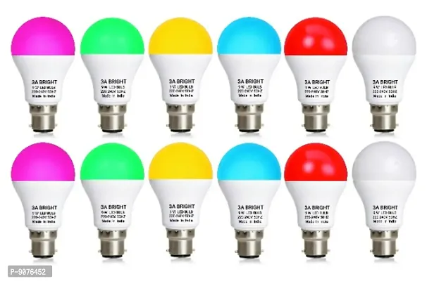 3A Bright 9 Watt B22 Round Color LED Bulb Combo Pack Of 12 Piece