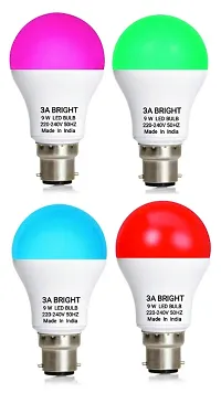 3A BRIGHT 9 Watt B22 Round Colour LED Bulb (Pink, Green, Blue, Red + 3in1 FREE) Combo Pack of 5 Piece-thumb1