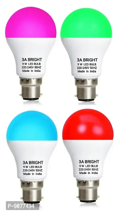 3A BRIGHT 9 Watt B22 Round Colour LED Bulb (Pink, Green, Blue, Red + 3in1 FREE) Combo Pack of 5 Piece-thumb2