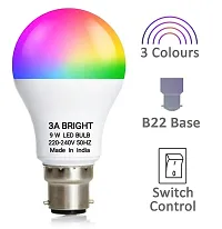 3A BRIGHT 9 Watt B22 Round Colour LED Bulb (Pink, Green, Blue, Red + 3in1 FREE) Combo Pack of 5 Piece-thumb2