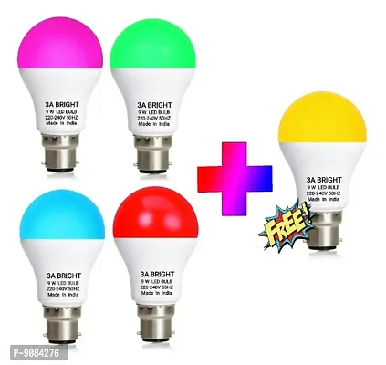 3A Bright 9 Watt B22 Round Color Led Bulb Buy Pink Green Blue Red And Get Warm White Free Combo Pack Of 5 Piece-thumb0