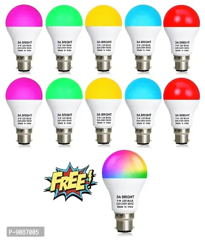 3A Bright 9 Watt B22 Round Color Led Bulb Pink Green Blue Red Warm White And Free 3In1 Combo Pack Of 11 Piece