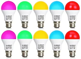 3A BRIGHT 9 Watt B22 Round Colour LED Bulb (Pink, Green, Blue, Red, Warm White and FREE Silver White Long Life) Combo Pack of 11 Piece-thumb1
