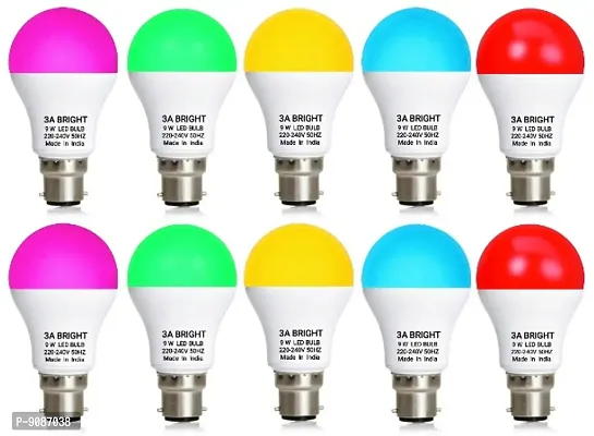 3A BRIGHT 9 Watt B22 Round Colour LED Bulb (Pink, Green, Blue, Red, Warm White and FREE Silver White Long Life) Combo Pack of 11 Piece-thumb2