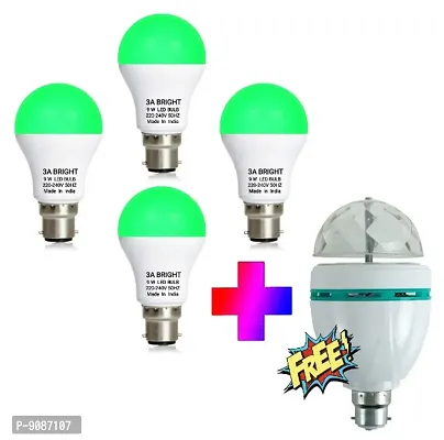 3A BRIGHT 9 WATT B22 ROUND COLOR LED BULB (Buy GREEN Pack of 4 + Get FREE Disco Bulb Pack of 1)