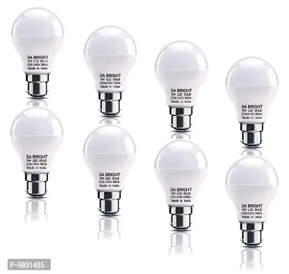 3A BRIGHT 5 Watt B22 Round Silver White DOB LED Bulb (Pack of 8)