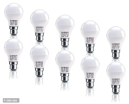 3A BRIGHT 5-Watt Base-B22 Round Plastic Body DOB LED Bulb Silver White, Pack of 10 Bulb-thumb0