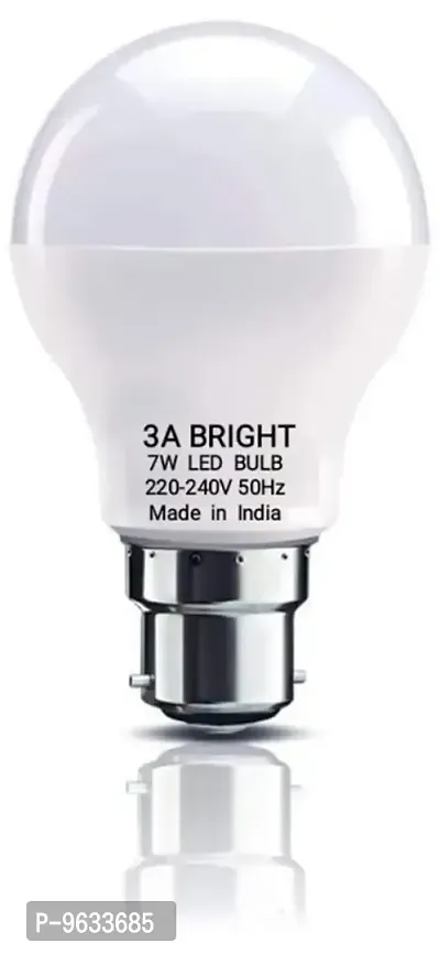 3A BRIGHT 7-Watt B22 Round Plastic Body DOB LED Bulb Silver White (Buy 8  + Get 2 Free)-thumb2