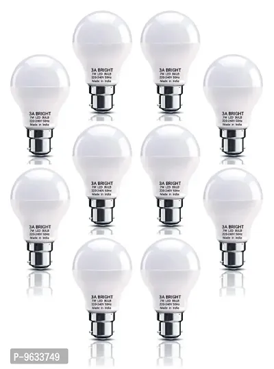 3A BRIGHT 7-Watt Round B22 Plastic Body DOB LED Bulb Silver White (Pack of 10 Pcs)-thumb0