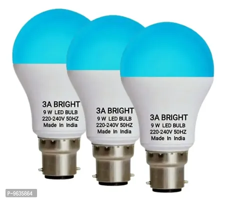 3A BRIGHT 9 WATT B22 ROUND COLOR LED BULB (BLUE, PACK OF 3)