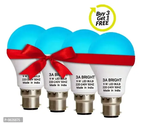 3A BRIGHT 9 WATT B22 ROUND BLUE COLOR LED BULB , BUY 3 GET 1 FREE