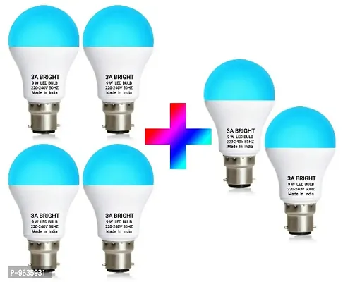 3A BRIGHT 9 Watt B22 Round Colour LED Bulb (BLUE, Buy 4 + Get 2 Free)