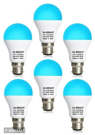 3A BRIGHT 9 Watt B22 Round Colour LED Bulb (BLUE, Pack of 6 Bulb)