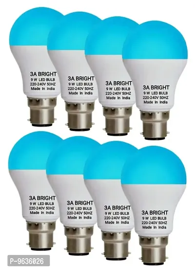 3A BRIGHT 9 WATT B22 ROUND BLUE COLOR LED BULB (COMBO PACK OF 8 PCS)