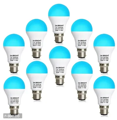 3A BRIGHT 9 WATT B22 ROUND BLUE COLOR LED BULB (COMBO PACK OF 10 PCS)