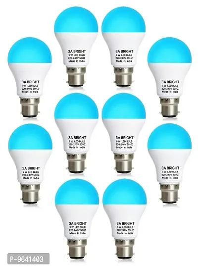 3A BRIGHT 9 Watt B22 Round Colour LED Bulb (BLUE, Pack of 10 Bulb)-thumb0