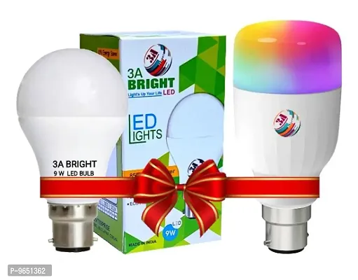 3A BRIGHT 9W B22 LED Cool White Bulb and Bullet 3-in-1 LED Bulb (Red/Blue/Pink) Pack of 2