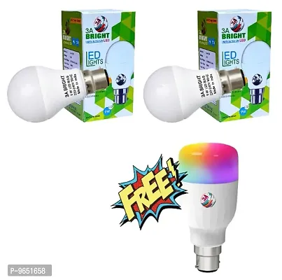 3A BRIGHT 9W B22 LED Cool White Bulb and Bullet 3-in-1 LED Bulb (Red/Blue/Pink) Pack of 3
