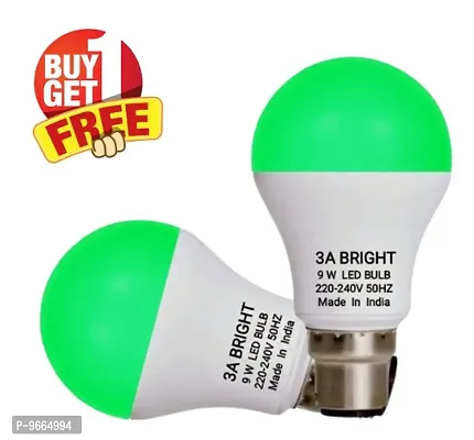 3A BRIGHT 9 Watt B22 Round Colour LED Bulb (Green, Buy 1 Get 1 Free)