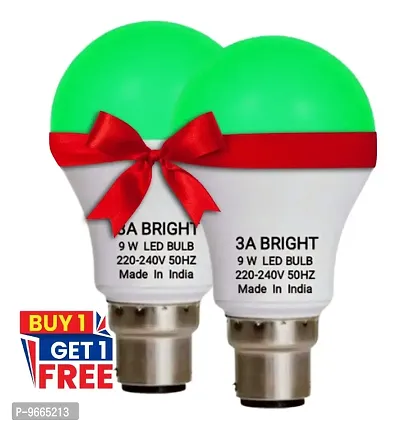 3A BRIGHT 9W B22 Round GREEN Colour LED Bulb, Buy 1 +  Get 1 Free