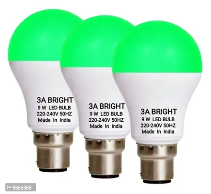 3A BRIGHT 9 WATT B22 ROUND COLOR LED BULB (GREEN, PACK OF 3)