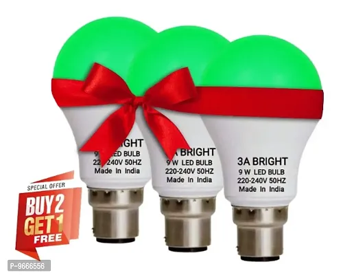 3A BRIGHT 9 Watt B22 Round Green Colour LED Bulb, Buy 2 + Get 1 Free-thumb0