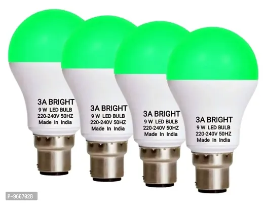 3A BRIGHT 9 WATT B22 ROUND COLOR LED BULB (GREEN, PACK OF 4)