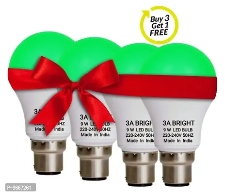 3A BRIGHT 9 Watt B22 Round Colour LED Bulb (Green, Buy 3 Get 1 Free)