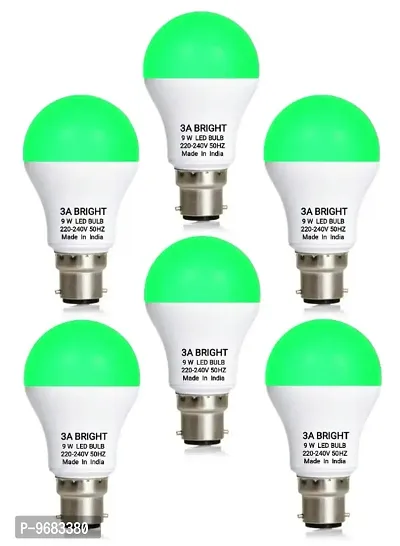 3A BRIGHT 9 WATT B22 ROUND COLOR LED BULB (GREEN, PACK OF 6)