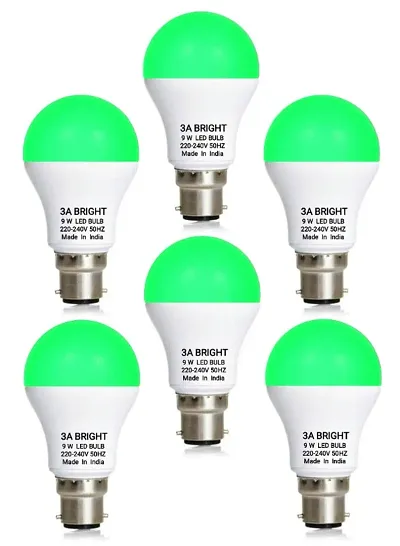 3A Bright 9 Watt B22 Round Color LED Bulb (GREEN, PACK OF 6)