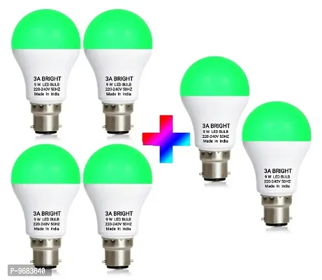 3A BRIGHT 9 Watt B22 Round Colour LED Bulb (Green, Buy 4 + Get 2 Free)-thumb0