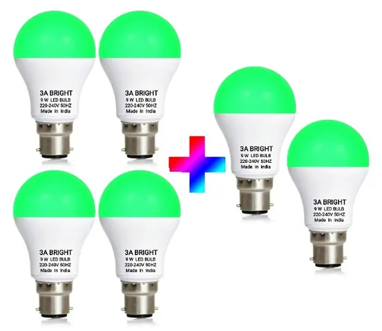 3A Bright 9 Watt B22 Round Color LED Bulb (GREEN, PACK OF 6)