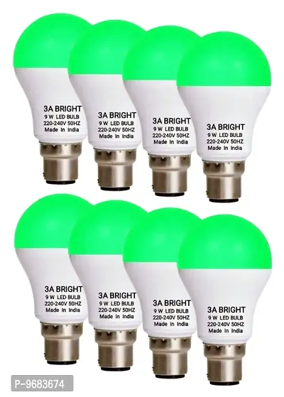 3A BRIGHT 9 WATT B22 ROUND COLOR LED BULB (GREEN, PACK OF 8 BULB)-thumb0