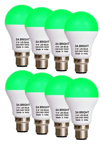 3A Bright 9 Watt B22 Round Color LED Bulb (Green, Pack Of 8 Bulb)