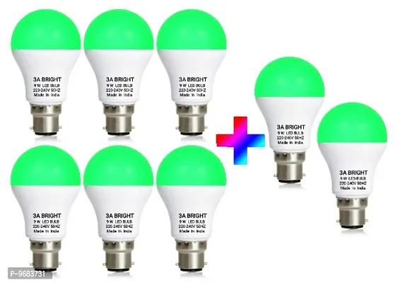 3A BRIGHT 9W B22 Round Colour LED Bulb (Green, Buy 6 Get 2 Free)