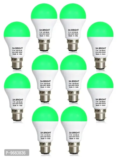 3A BRIGHT 9 WATT B22 ROUND GREEN COLOR LED BULB ( PACK OF 10 BULB)-thumb0