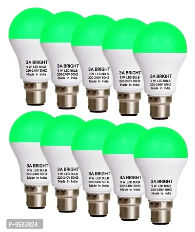 3A BRIGHT 9W B22 Round Colour LED Bulb (Green, Pack of 10 Bulb)