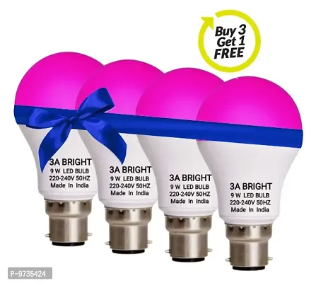 3A BRIGHT 9 Watt B22 Round Pink Colour LED Bulb, Buy 3 + Get 1 Free