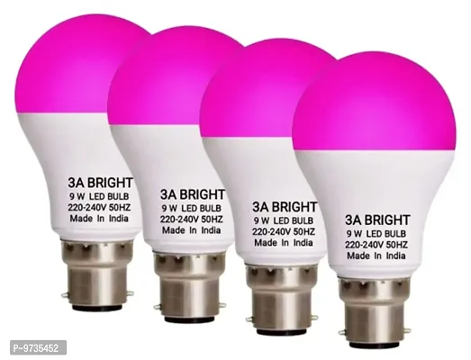 3A BRIGHT 9 WATT B22 ROUND PINK COLOR LED BULB ( PACK OF 4 BULB)