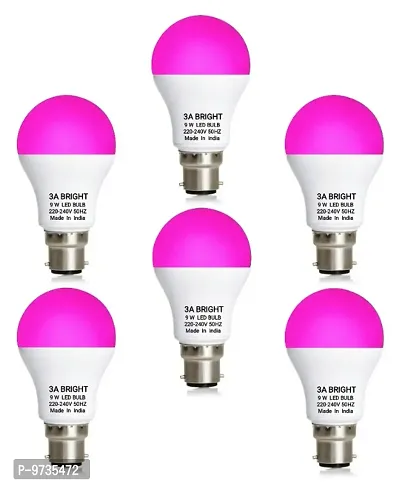 3A BRIGHT 9 WATT B22 ROUND PINK COLOR LED BULB ( PACK OF 6 BULB)-thumb0