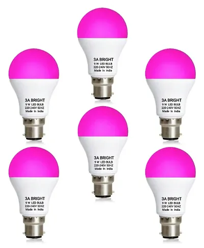 3A Bright 9 Watt B22 Round Pink Color LED Bulb ( PACK OF 6 BULB)